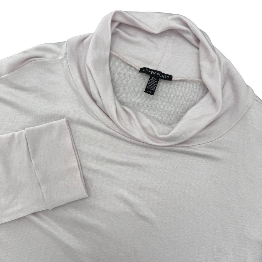 Eileen Fisher Ceramic Soft Tencel Funnel Neck Tunic Top Size Large Side Slits